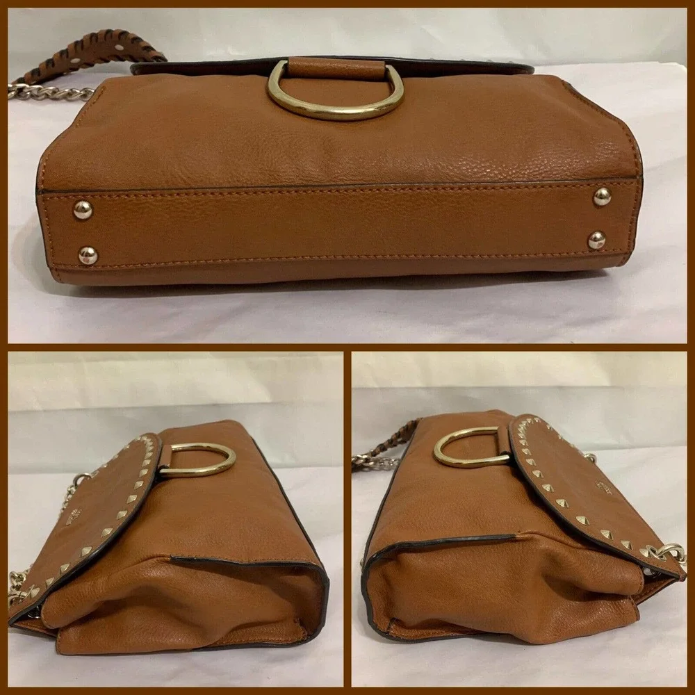 GUESS Large Acorn Brown Vegan Leather Studded Flap CHAIN CROSSBODY - Picture 13 of 13